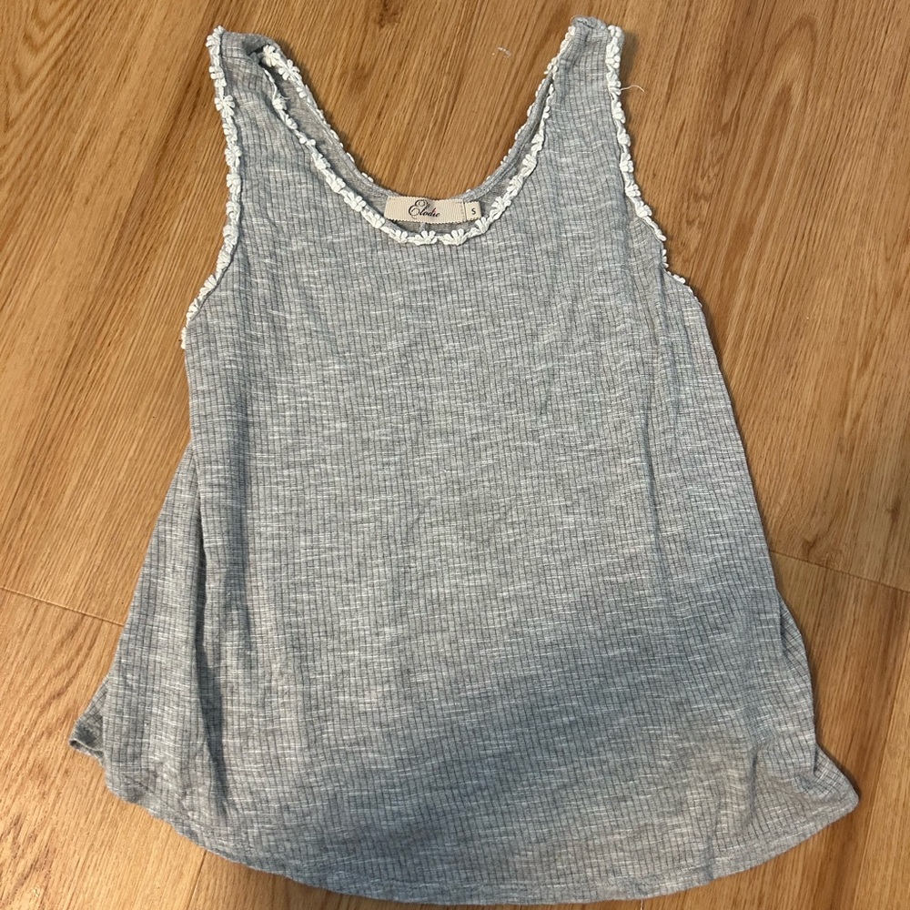 Gray Sleeveless Top with Ruffle Flower Trim